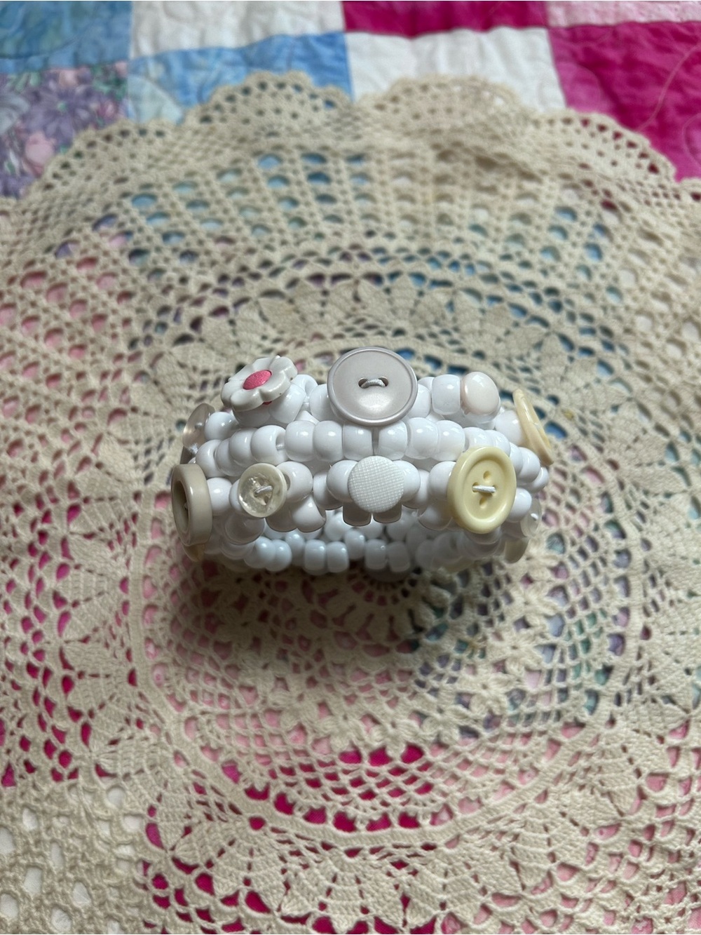 White Kandi Mini Rotator Cuff with Upcycled Buttons